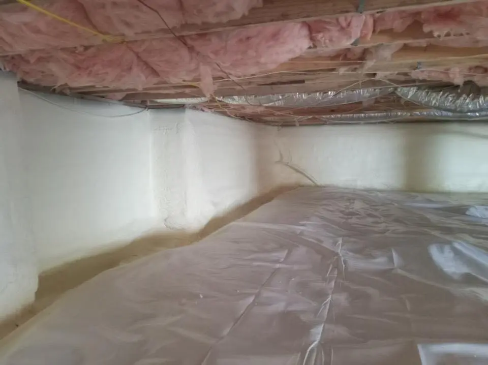 Crawl space encapsulation with closed-cell spray foam for Roof Waterproofing in Hooksett
